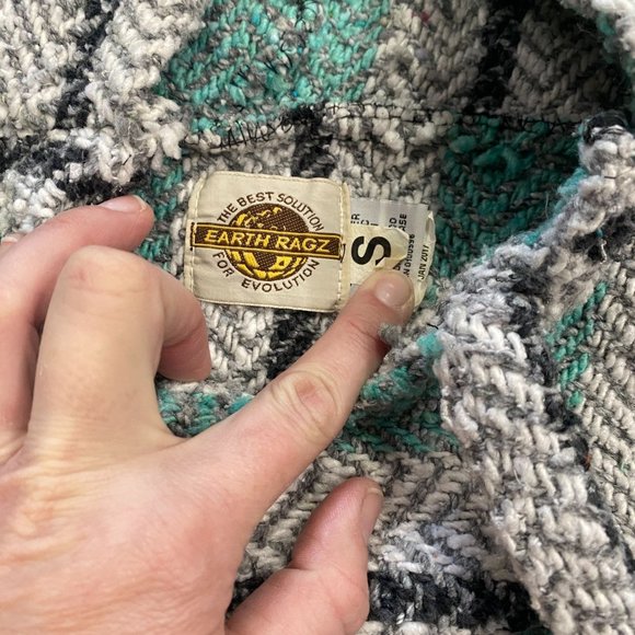 Earth Ragz Womens S Baja Mexican Hoodie Mint Gray Kangaroo Pocket Drug Rug - Picture 4 of 8